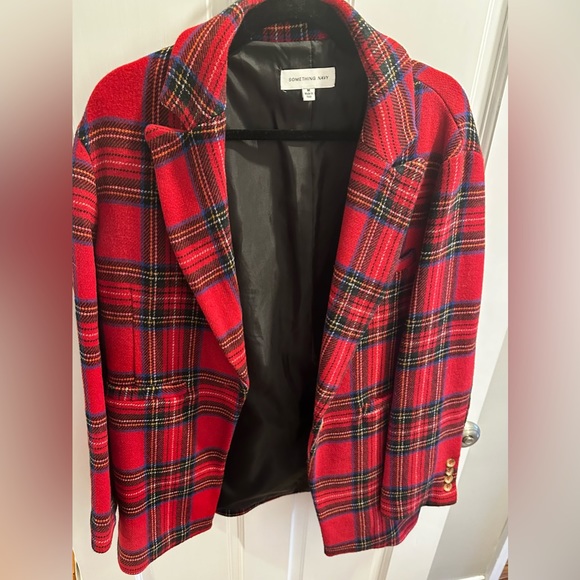 SOMETHING NAVY Red Plaid Blazer - Picture 2 of 4